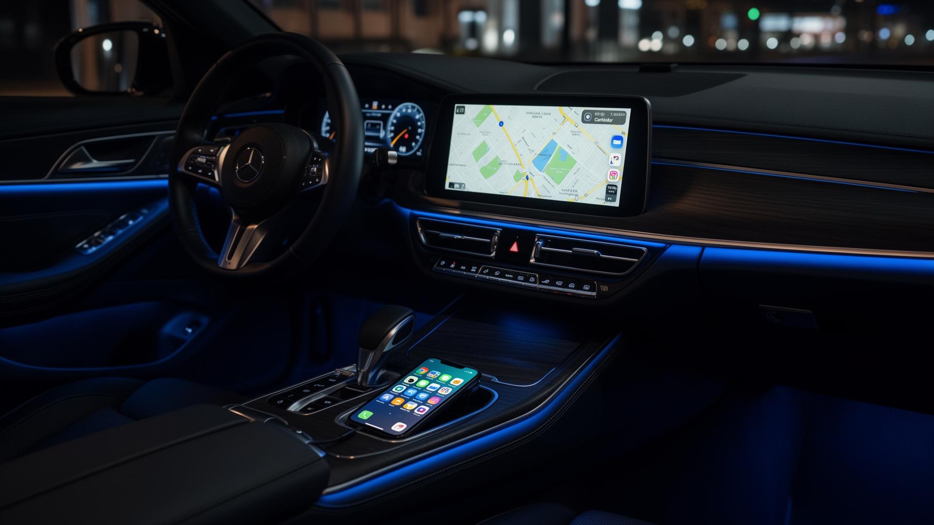 Intérieur de voiture avec CarPlay sans fil actif